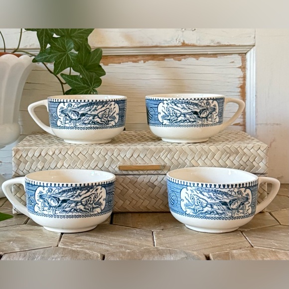 Currier & Ives Other - Vintage CURRIER AND IVES "Blue" Royal China Coffee/Tea Cups, SET/4